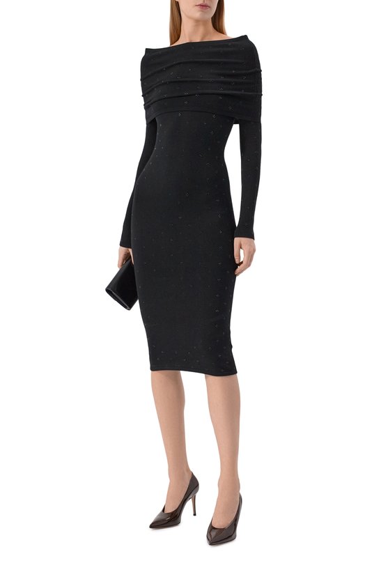 Шерстяное платье с отделкой стразами Max Mara MXMADATTI Чёрный  MXMADATTI Фото 2