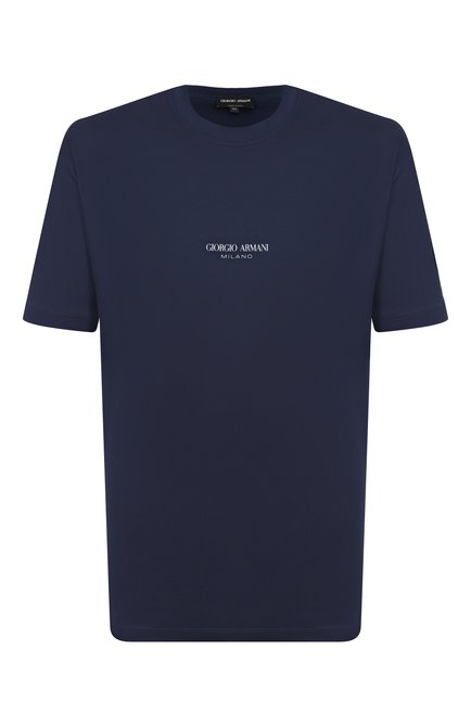 Мужская хлопковая футболка GIORGIO ARMANI темно-синего цвета, арт. GM001085/TE10629 | Фото 1 (Рукава: Короткие; Материал внешний: Хлопок; Драгоценные камни: Проставлено; Длина (для топов): Стандартные; Материал сплава: Проставлено)