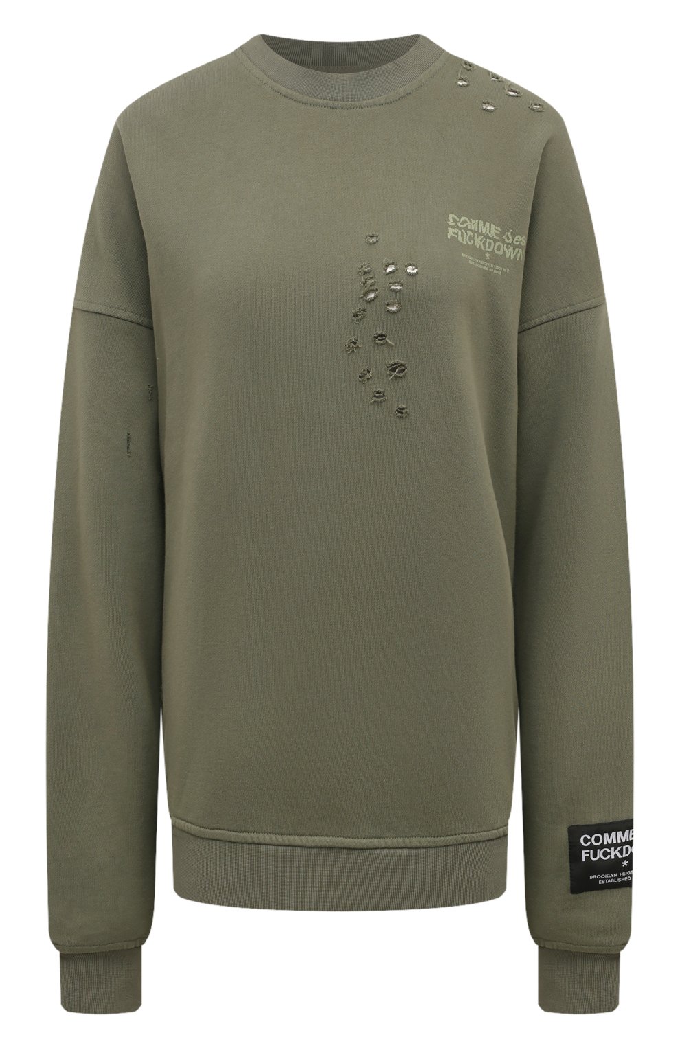Хлопковый свитшот COMME DES FUCKDOWN зеленого цвета по цене 13250 руб., арт. CFABW01185, фото 1 Хлопковый свитшот COMME DES FUCKDOWN, арт. CFABW01185, фото 1