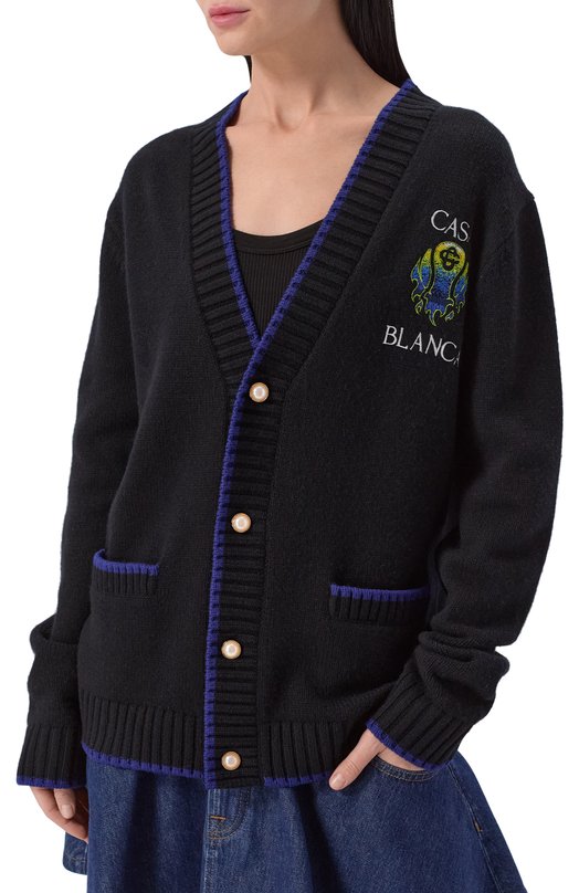 Кардиган из шерсти и кашемира Casablanca U-W-SP26-KW-1201-01 Синий  U-W-SP26-KW-1201-01 Фото 3