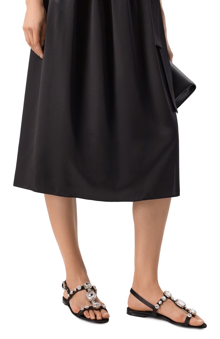 Женские текстильные сандалии bianca DOLCE & GABBANA черного цвета, арт. CQ0601/A9T43 | Фото 3 (Каблук высота: Низкий; Материал внутренний: Натуральная кожа; Подошва: Плоская; Драгоценные камни: Проставлено; Материал внешний: Текстиль; Материал сплава: Проставлено)