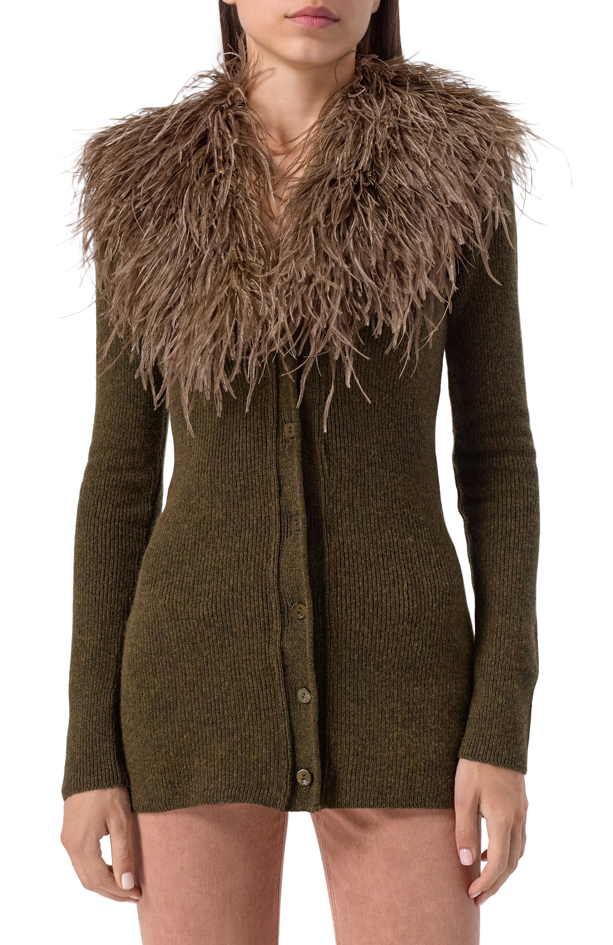 Шерстяной кардиган с отделкой перьями BLUMARINE, арт. 2M643W_SET, фото 3