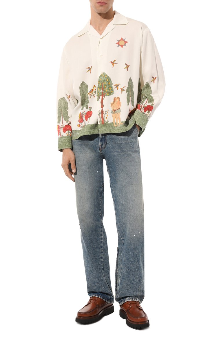 Мужская рубашка CARNE BOLLENTE белого цвета, арт. AW23LS0202 | Фото 2 (Длина (для топов): Стандартные; Рукава: Длинные; Стили: Гранж; Манжеты: На пуговицах; Случай: Повседневный; Принт: С принтом; Воротник: Отложной; Материал внешний: Вискоза)
