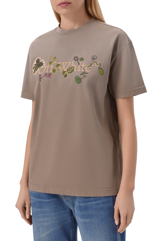 Хлопковая футболка Off-White 0WAA089S26JER003 Коричневый  0WAA089S26JER003 Фото 3