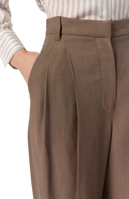 Брюки из вискозы и льна Brunello Cucinelli MH126P8669 Коричневый  MH126P8669 Фото 5