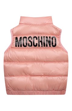 Мужского пуховый жилет MOSCHINO розового цвета, арт. HMS02K/L3A32/4A-8A | Фото 2 (Девочки Кросс-КТ: Верхняя одежда; Региональные ограничения белый список (Axapta Mercury): Не проставлено; Нос: Не проставлено; Ростовка одежда: 4 года | 104 см, 5 лет | 110 см, 6 лет | 116 см, 8 лет | 128 см)