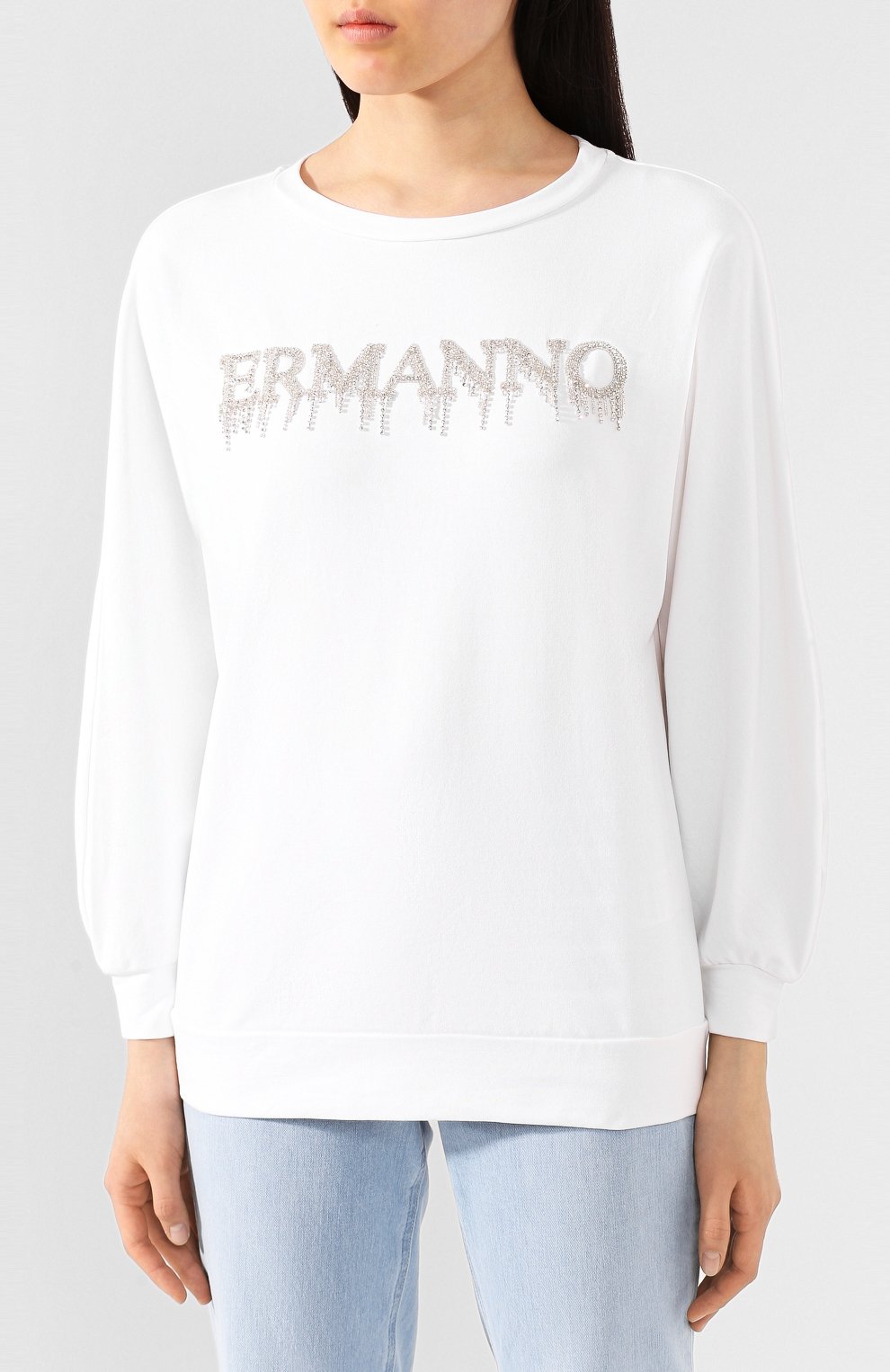 Хлопковый свитшот ERMANNO ERMANNO SCERVINO белого цвета по цене 20950 руб., арт. 46T FL09 FEL, фото 3 Хлопковый свитшот ERMANNO ERMANNO SCERVINO, арт. 46T FL09 FEL, фото 3
