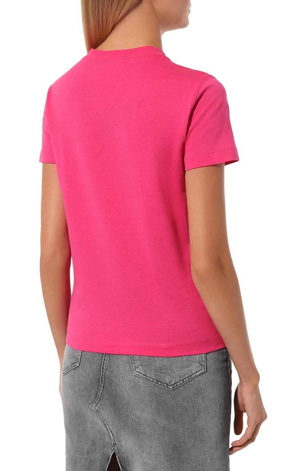 Хлопковая футболка VERSACE JEANS COUTURE фуксия цвета по цене 21400 руб., арт. 74HAHI06/CJ00I, фото 4 Хлопковая футболка VERSACE JEANS COUTURE, арт. 74HAHI06/CJ00I, фото 4