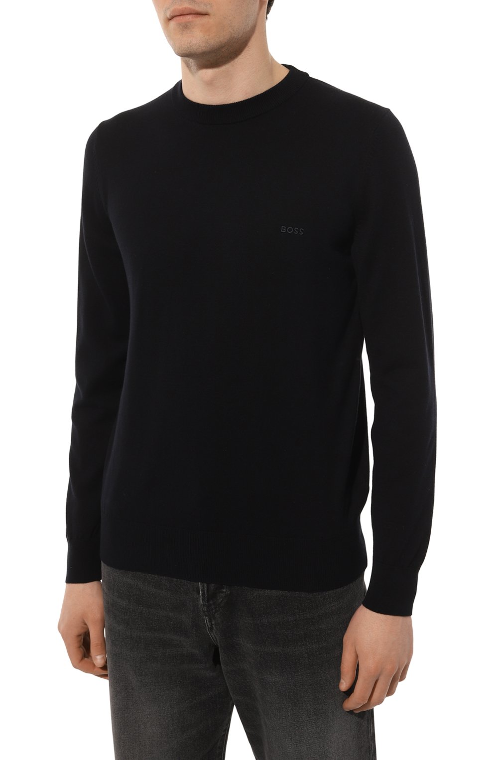 Хлопковый свитшот BOSS темно-синего цвета по цене 13050 руб., арт. 50466684, фото 3 Хлопковый свитшот BOSS, арт. 50466684, фото 3