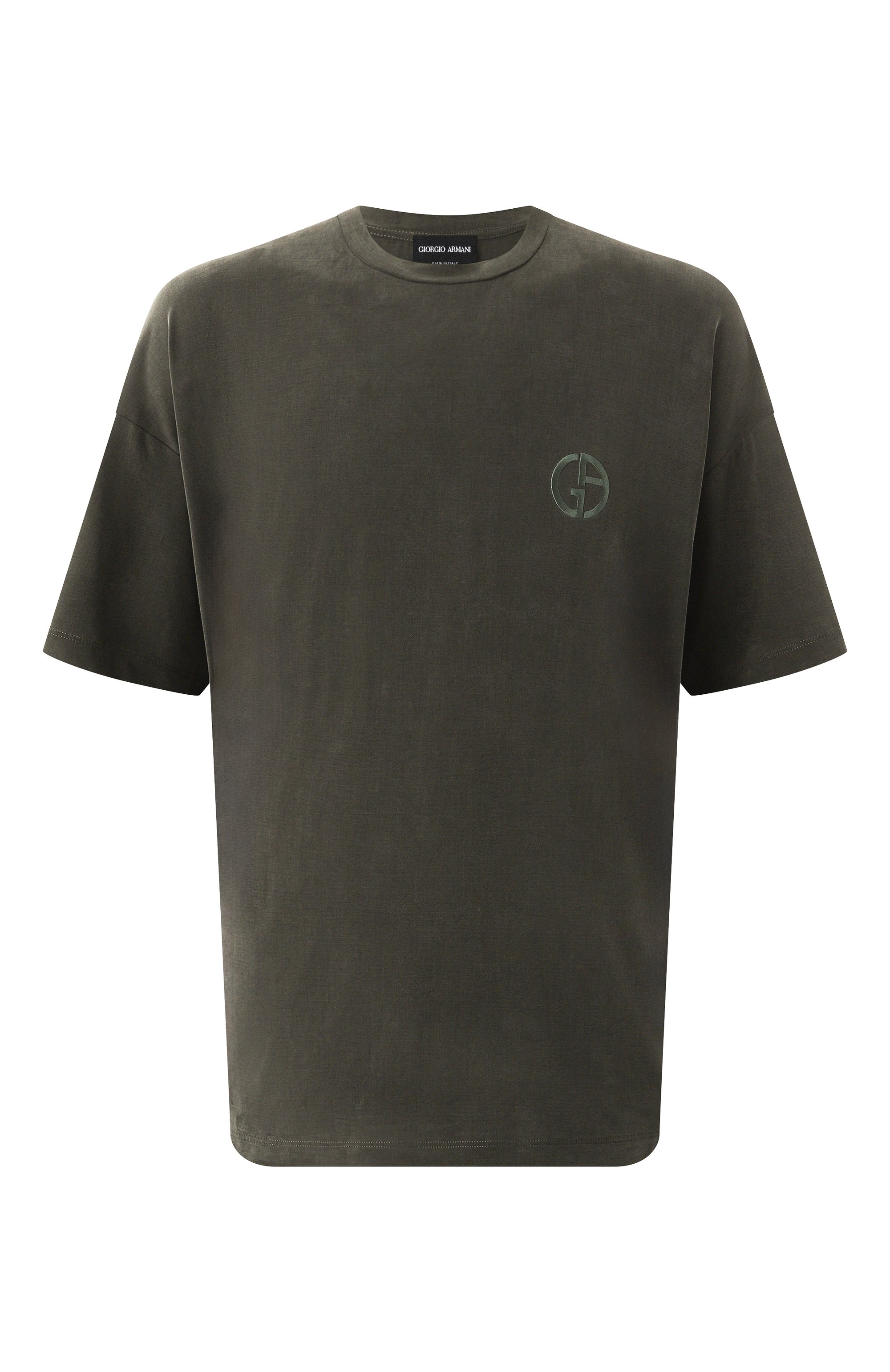 Футболка GIORGIO ARMANI темно-зеленого цвета по цене 67300 руб., арт. GM001246/TE13613, фото 1 Футболка GIORGIO ARMANI, арт. GM001246/TE13613, фото 1