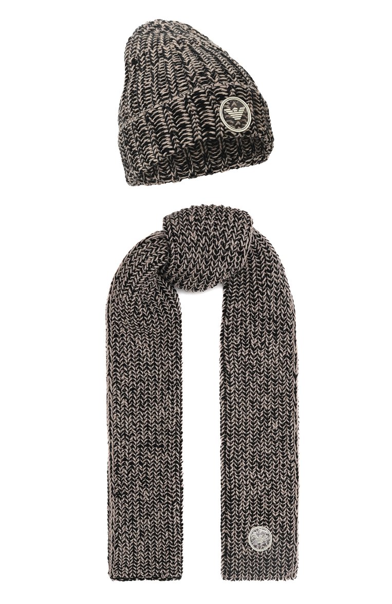 Детский комплект из шапки и шарфа EMPORIO ARMANI бежевого цвета, арт. 407529/3F491 | Фото 1 (Материал: Синтетический материал, Текстиль, Шерсть; Материал сплава: Проставлено; Нос: Не проставлено)