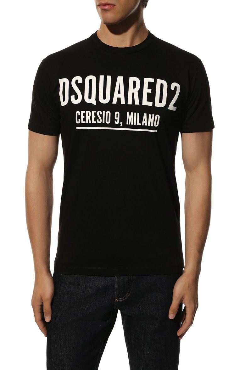 Мужская хлопковая футболка DSQUARED2 черного цвета, арт. S71GD1058/S23009 | Фото 3 (Рукава: Короткие; Длина (для топов): Стандартные; Материал внешний: Хлопок; Принт: С принтом; Стили: Гранж; Размерность: Маломерит; Материал сплава: Проставлено; Драгоценные камни: Проставлено)