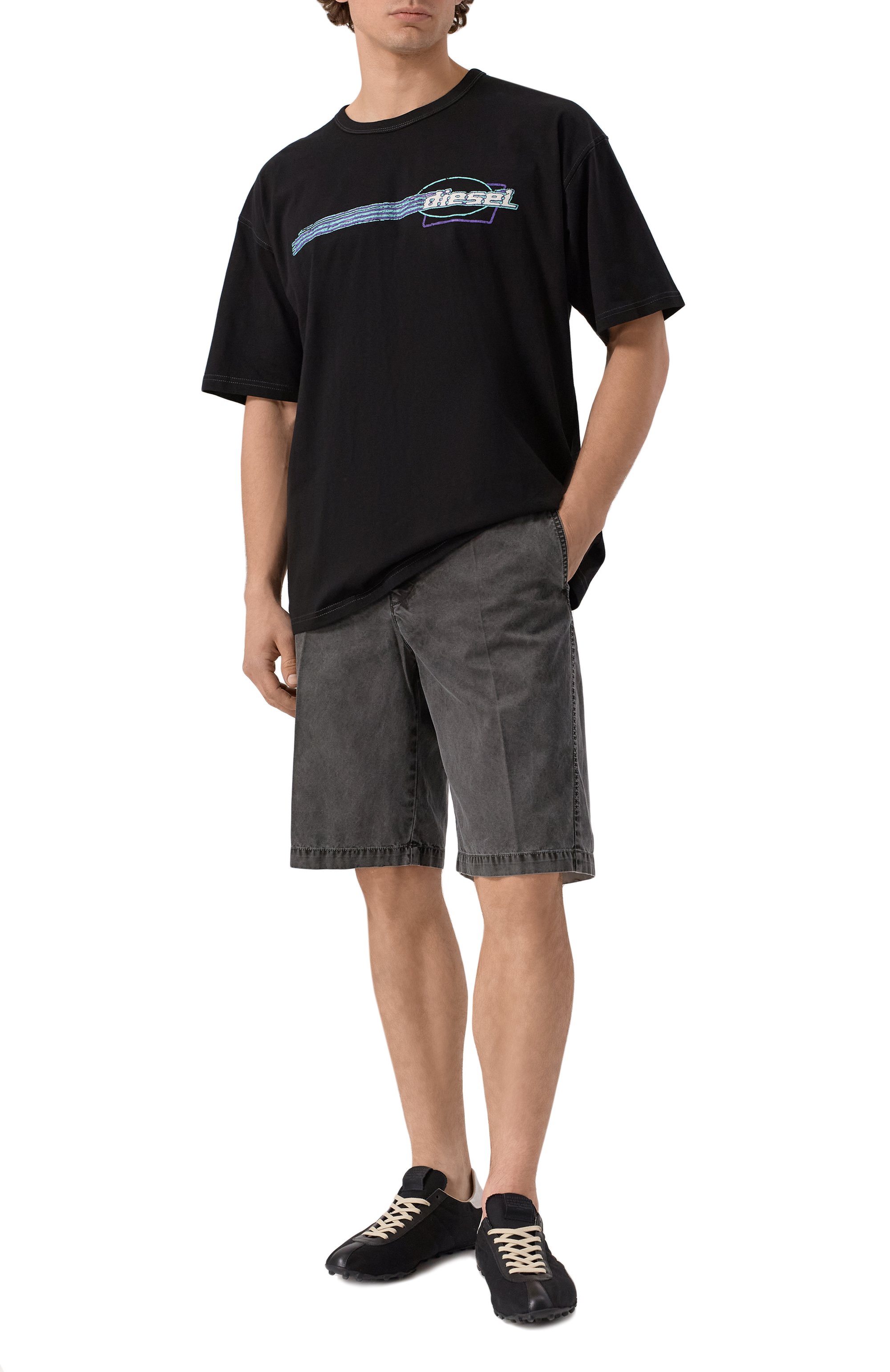 Хлопковые шорты DIESEL темно-серого цвета по цене 19950 руб., арт. A17389/0NJBP, фото 2 Хлопковые шорты DIESEL, арт. A17389/0NJBP, фото 2