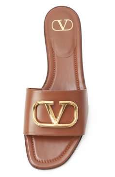 Женские кожаные шлепанцы vlogo signature VALENTINO коричневого цвета, арт. 6W2S0BD5/DSH | Фото 6 (Подошва: Плоская; Материал внутренний: Натуральная кожа; Материал внешний: Натуральная кожа; Каблук высота: Низкий)