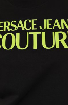 Женская хлопковая футболка VERSACE JEANS COUTURE черного цвета, арт. 74HAHT03/CJ000 | Фото 5 (Рукава: Короткие; Принт: С принтом; Материал сплава: Проставлено; Материал внешний: Хлопок; Стили: Спорт-шик; Женское Кросс-КТ: Футболка-одежда; Драгоценные камни: Проставлено)