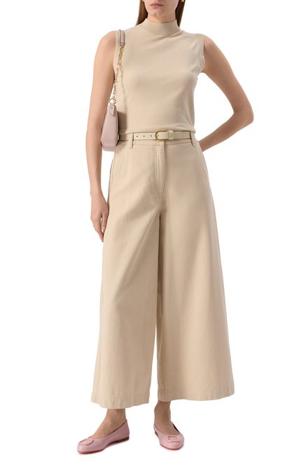 Женские хлопковые брюки WEEKEND MAX MARA кремвого цвета, арт. DISC0 | Фото 2 (Драгоценные камни: Проставлено; Материал внешний: Хлопок; Материал сплава: Проставлено; Длина (брюки, джинсы): Укороченные)