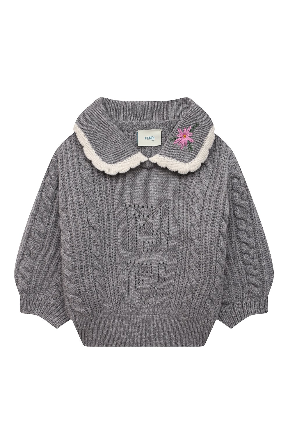 Шерстяной свитер FENDI серого цвета по цене 74000 руб., арт. JFG078/AG3S/8A-12+, фото 1 Шерстяной свитер FENDI, арт. JFG078/AG3S/8A-12+, фото 1