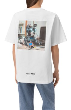 Женская хлопковая футболка MSGM белого цвета, арт. 3846MM03/257298 | Фото 4 (Длина (для топов): Стандартные; Материал внешний: Хлопок; Рукава: Короткие; Принт: С принтом; Стили: Кэжуэл; Женское Кросс-КТ: Футболка-одежда)