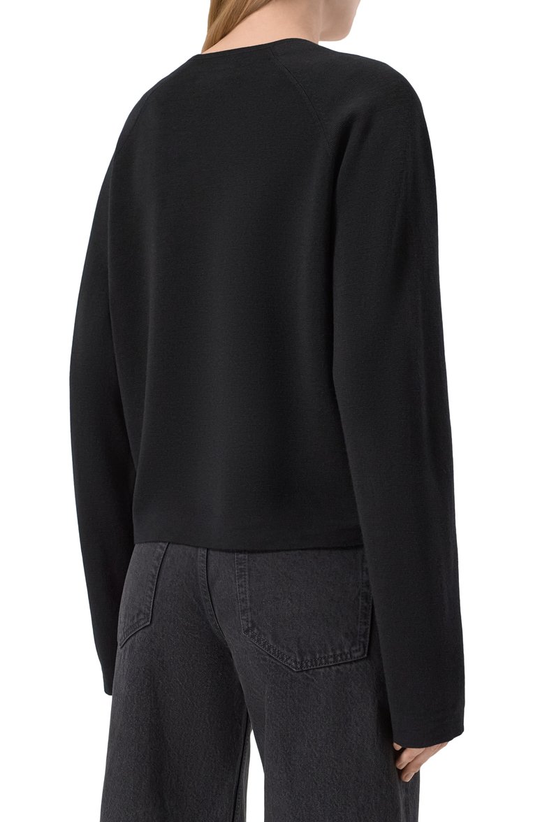 Женский шерстяной кардиган DRIES VAN NOTEN черного цвета, арт. 251-011211-1700 | Фото 4 (Длина (для топов): Стандартные; Рукава: Длинные; Материал внешний: Шерсть; Женское Кросс-КТ: кардиган-трикотаж; Застежка: Пуговицы; Стили: Минимализм; Автоматизация ТО: Проставлено; Автоматизация состава: Проставлено)