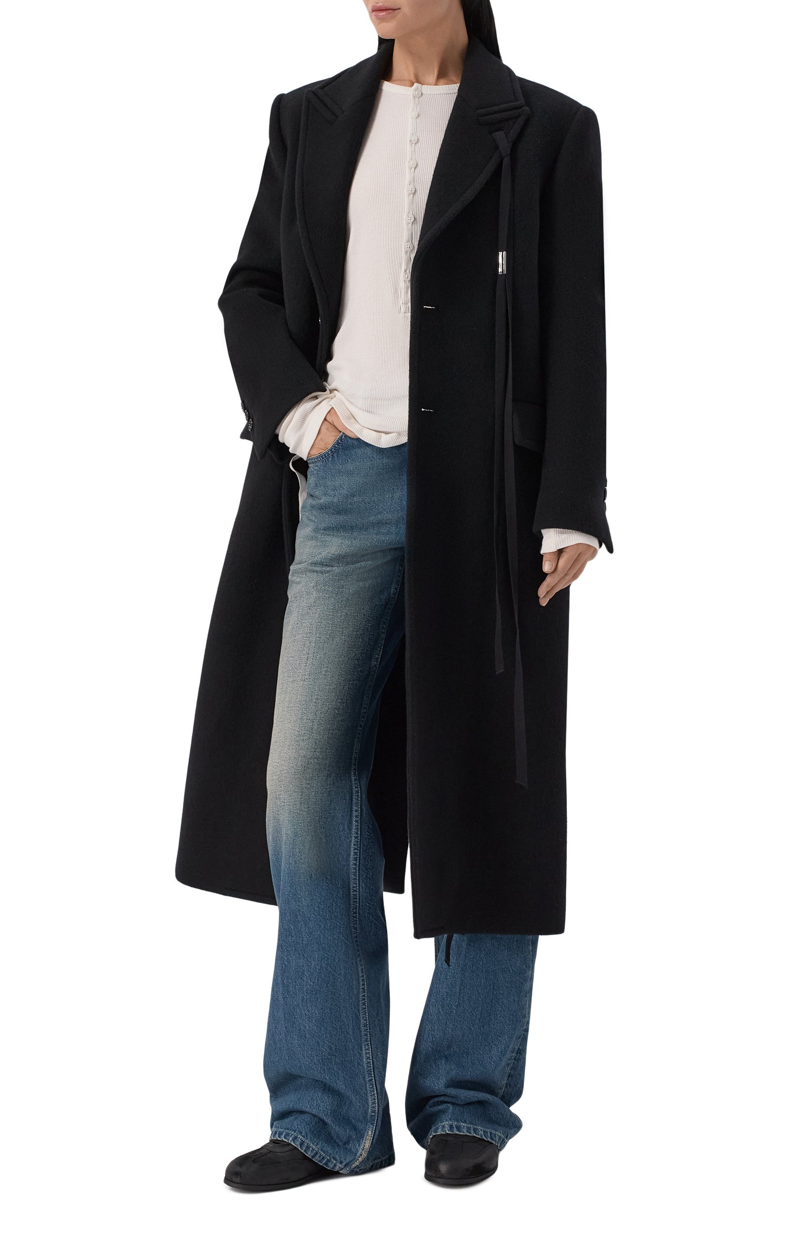 Шерстяное пальто ANN DEMEULEMEESTER черного цвета по цене 284500 руб., арт. B0014262/FA510, фото 2 Шерстяное пальто ANN DEMEULEMEESTER, арт. B0014262/FA510, фото 2