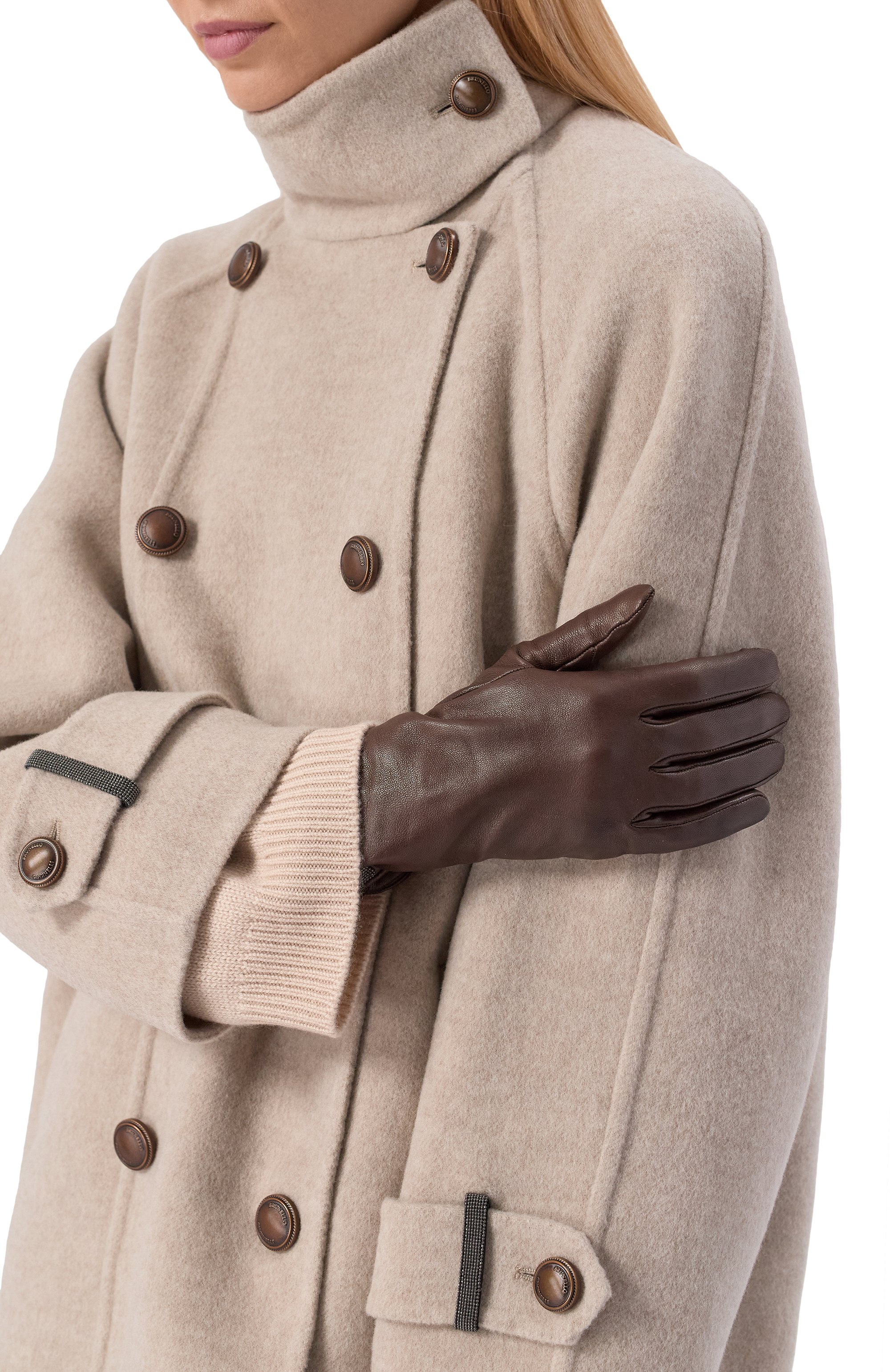 Кожаные перчатки BRUNELLO CUCINELLI коричневого цвета по цене 111500 руб., арт. MPPAH9009, фото 2 Кожаные перчатки BRUNELLO CUCINELLI, арт. MPPAH9009, фото 2