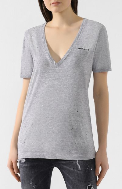 Хлопковая футболка DSQUARED2 серого цвета по цене 14850 руб., арт. S75GC0862/S22146, фото 3 Хлопковая футболка DSQUARED2, арт. S75GC0862/S22146, фото 3