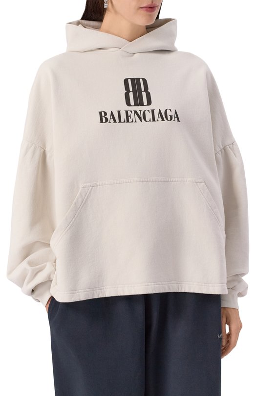 Хлопковое худи Balenciaga 818433/TSV03 Кремовый  818433/TSV03 Фото 3