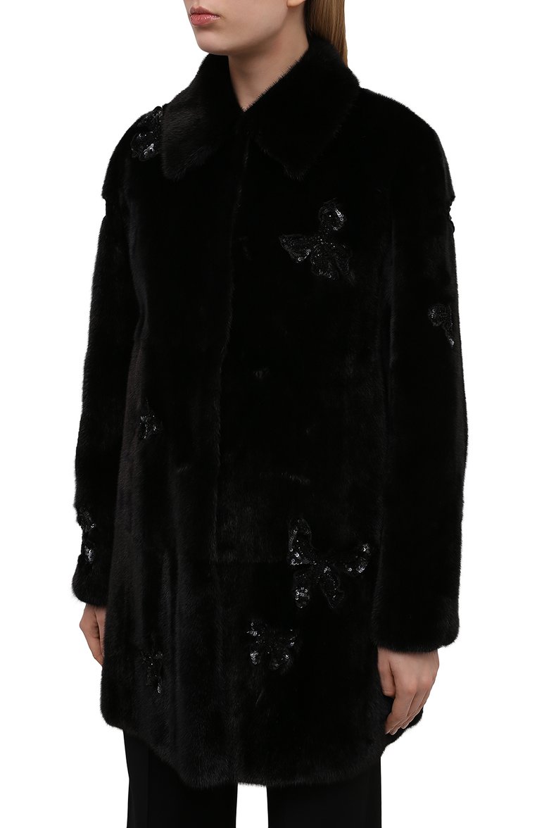 Женская шуба из меха норки VALENTINO черного цвета, арт. SF3FA7361BF | Фото 3 (Материал внешний: Натуральный мех; Материал подклада: Шелк; Длина (верхняя одежда): До середины бедра; Рукава: Длинные; Стили: Классический; Материал сплава: Проставлено; Драгоценные камни: Проставлено; Нос: Не проставлено; Кросс-КТ: Куртка)