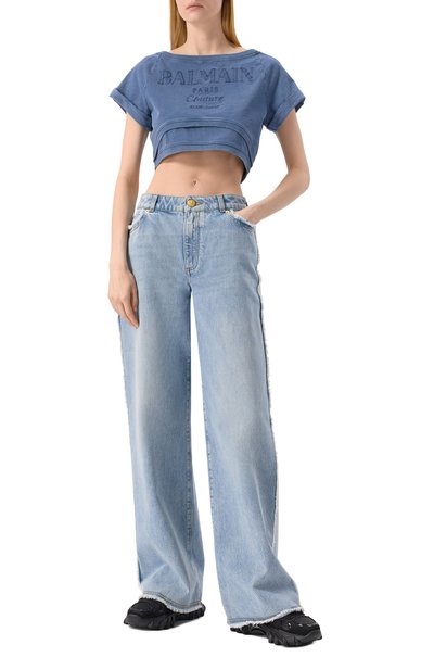 Хлопковая футболка BALMAIN синего цвета по цене 56100 руб., арт. EF1EE121/BC96, фото 2 Хлопковая футболка BALMAIN, арт. EF1EE121/BC96, фото 2