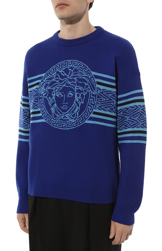 Шерстяной свитер Versace 1007981/1A05695 Синий  1007981/1A05695 Фото 3