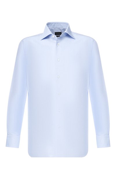 Хлопковая сорочка с воротником кент ZEGNA голубого цвета по цене 39650 руб., арт. 501030/9RS0GS, фото 1 Хлопковая сорочка с воротником кент ZEGNA, арт. 501030/9RS0GS, фото 1