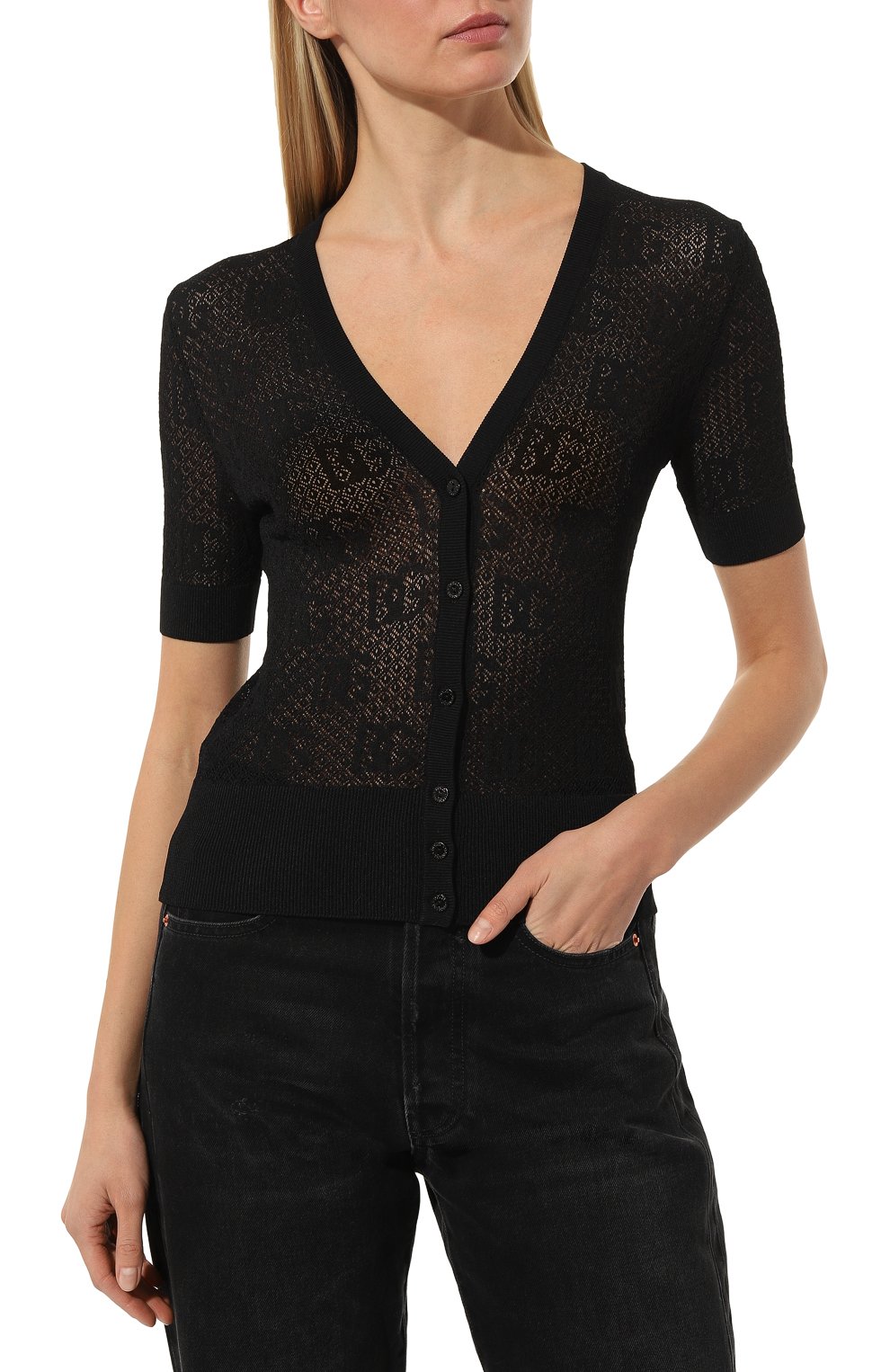 Кардиган из вискозы DOLCE & GABBANA черного цвета по цене 94350 руб., арт. FXD67T/JAIEK, фото 3 Кардиган из вискозы DOLCE & GABBANA, арт. FXD67T/JAIEK, фото 3