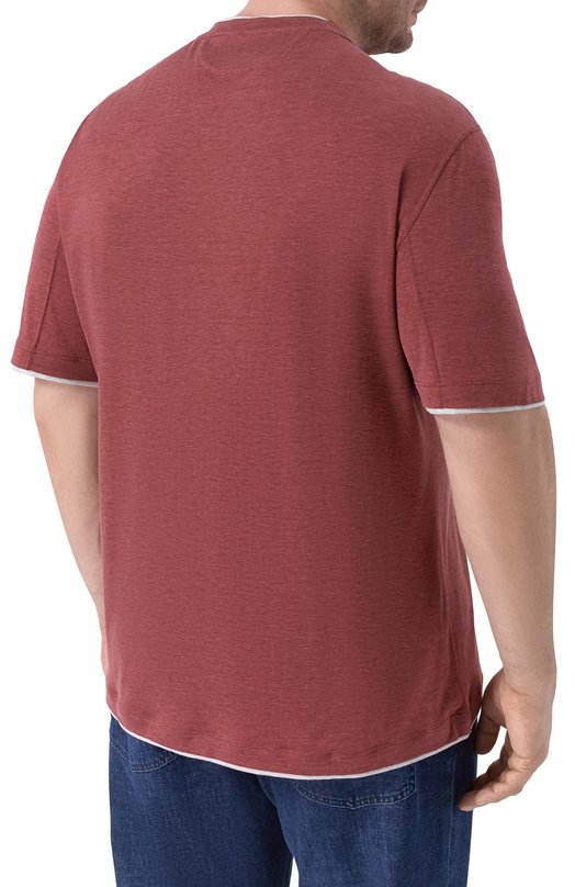 Футболка из шелка и хлопка Brunello Cucinelli MR8337427W Бордовый  MR8337427W Фото 4