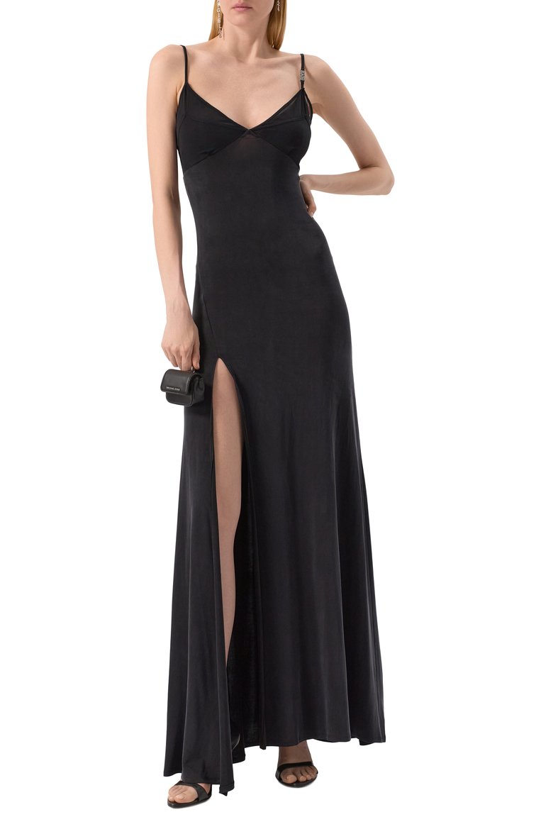 Женское платье VERSACE JEANS COUTURE черного цвета, арт. 78HA0900/J0190 | Фото 2 (Длина Ж (юбки, платья, шорты): Макси; Случай: Вечерний; Женское Кросс-КТ: Платье-одежда; Стили: Гламурный; Рукава: На бретелях; Материал внешний: Синтетический материал, Вискоза)