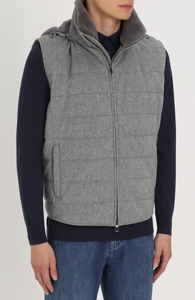 Утепленный кашемировый жилет на молнии с меховой отделкой воротника LORO PIANA, арт. FAG5100, фото 4