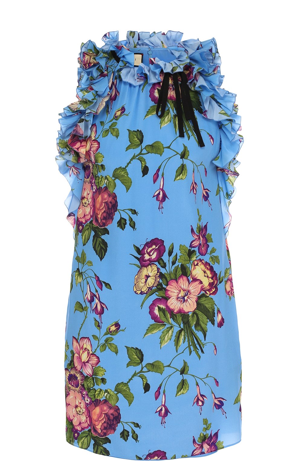 Шелковое мини-платье с принтом и оборками GUCCI, арт. 494764/ZKX25, фото 1