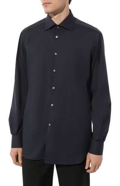 Хлопковая сорочка KITON темно-синего цвета по цене 87550 руб., арт. UCIH0865406, фото 3 Хлопковая сорочка KITON, арт. UCIH0865406, фото 3