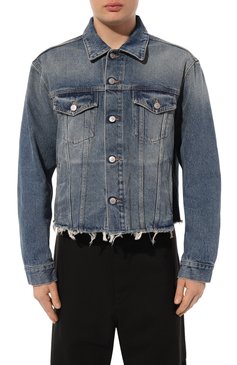 Мужская джинсовая куртка MM6 синего цвета, арт. SH0AM0008/S30589 | Фото 3 (Кросс-КТ: Куртка, Деним; Рукава: Длинные; Материал сплава: Проставлено; Материал внешний: Хлопок, Деним; Драгоценные камни: Проставлено; Длина (верхняя одежда): Короткие; Стили: Кэжуэл)