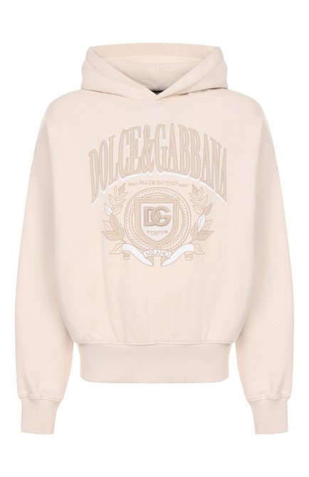 Мужской хлопковое худи DOLCE & GABBANA кремвого цвета, арт. G9BJGZ/G702J | Фото 1 (Материал внешний: Хлопок; Рукава: Длинные; Драгоценные камни: Проставлено; Материал сплава: Проставлено; Длина (для топов): Стандартные)