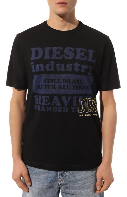 Хлопковая футболка Diesel A12355/0KKAK Чёрный  A12355/0KKAK Фото 3