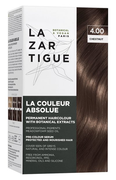 Женского перманентная безаммиачная краска для волос абсолютный цвет, оттенок каштан 4.00 (15+70+48+20ml) LAZARTIGUE, арт. 10L01808B