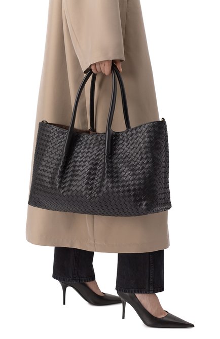 Женская сумка-тоут pinacoteca BOTTEGA VENETA черного цвета, арт. 817166/V5AG1 | Фото 2 (Материал: Натуральная кожа; Автоматизация ТО: Проставлено; Автоматизация состава: Проставлено; Размер: large)