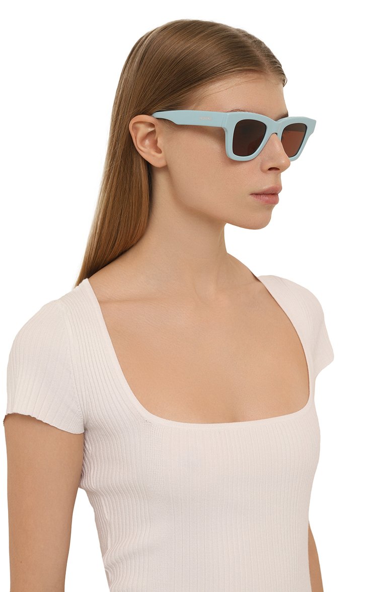 Женские солнцезащитные очки JACQUEMUS голубого цвета, арт. LES LUNETTES N0CI0 BLUE | Фото 2 (Тип очков: С/з; Ре�гиональные ограничения белый список (Axapta Mercury): Не проставлено; Нос: Не проставлено; Материал: Пластик; Оптика Гендер: оптика-женское; Очки форма: Квадратные)