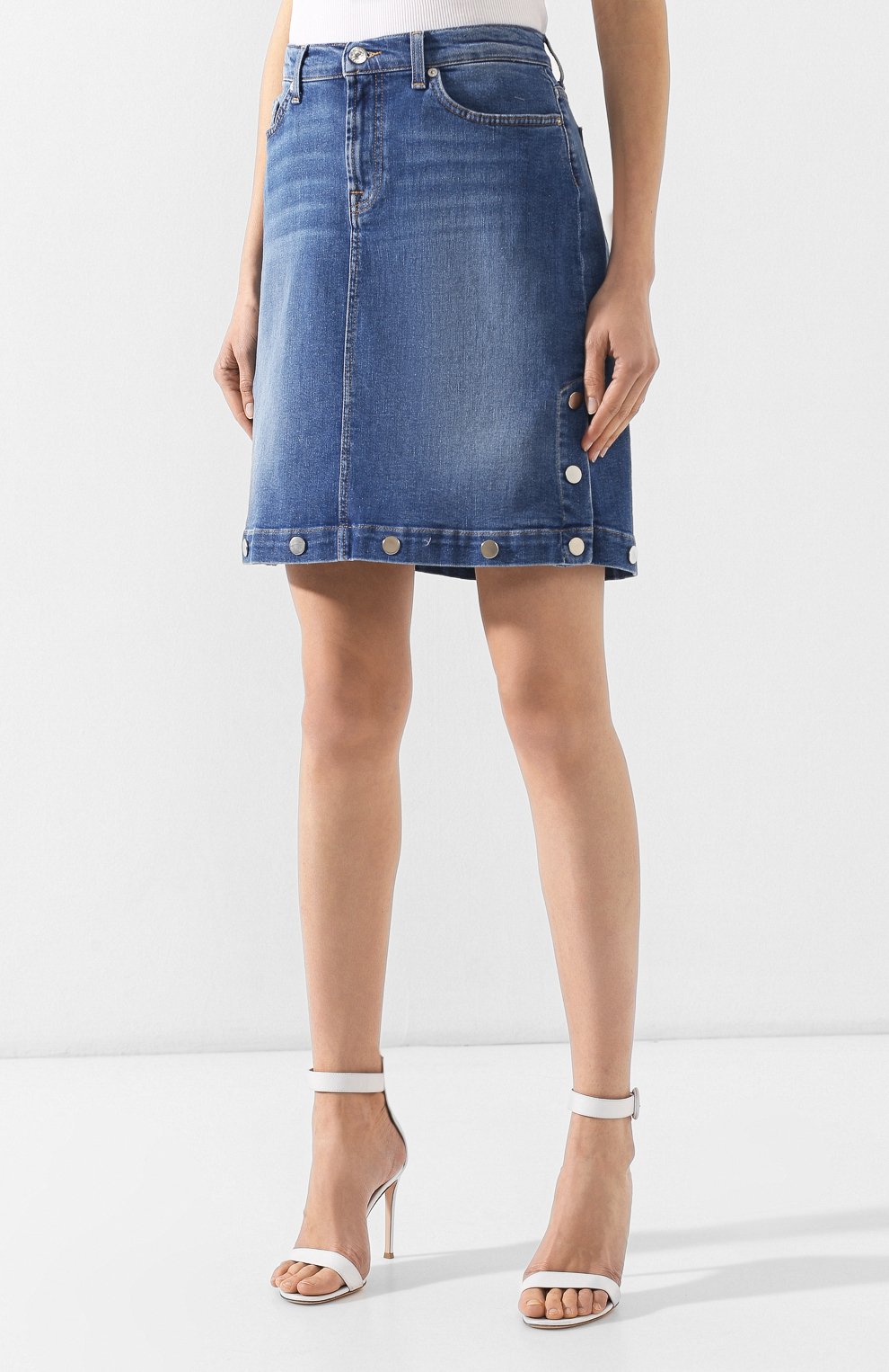 Джинсовая юбка 7 FOR ALL MANKIND синего цвета по цене 29950 руб., арт. JSLQR84CFX, фото 3 Джинсовая юбка 7 FOR ALL MANKIND, арт. JSLQR84CFX, фото 3