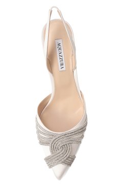Женские текстильные туфли gatsby 75 AQUAZZURA молочного цвета, арт. GASMIDBR-SAT-FFF | Фото 6 (Материал внутренний: Натуральная кожа; Материал внешний: Текстиль; Нос: Не проставлено; Женское Кросс-КТ: Слингбэки; Каблук тип: Шпилька)