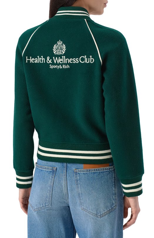 Бомбер из шерсти и кашемира Sporty and Rich 0W029606241GR10 Зелёный  0W029606241GR10 Фото 4