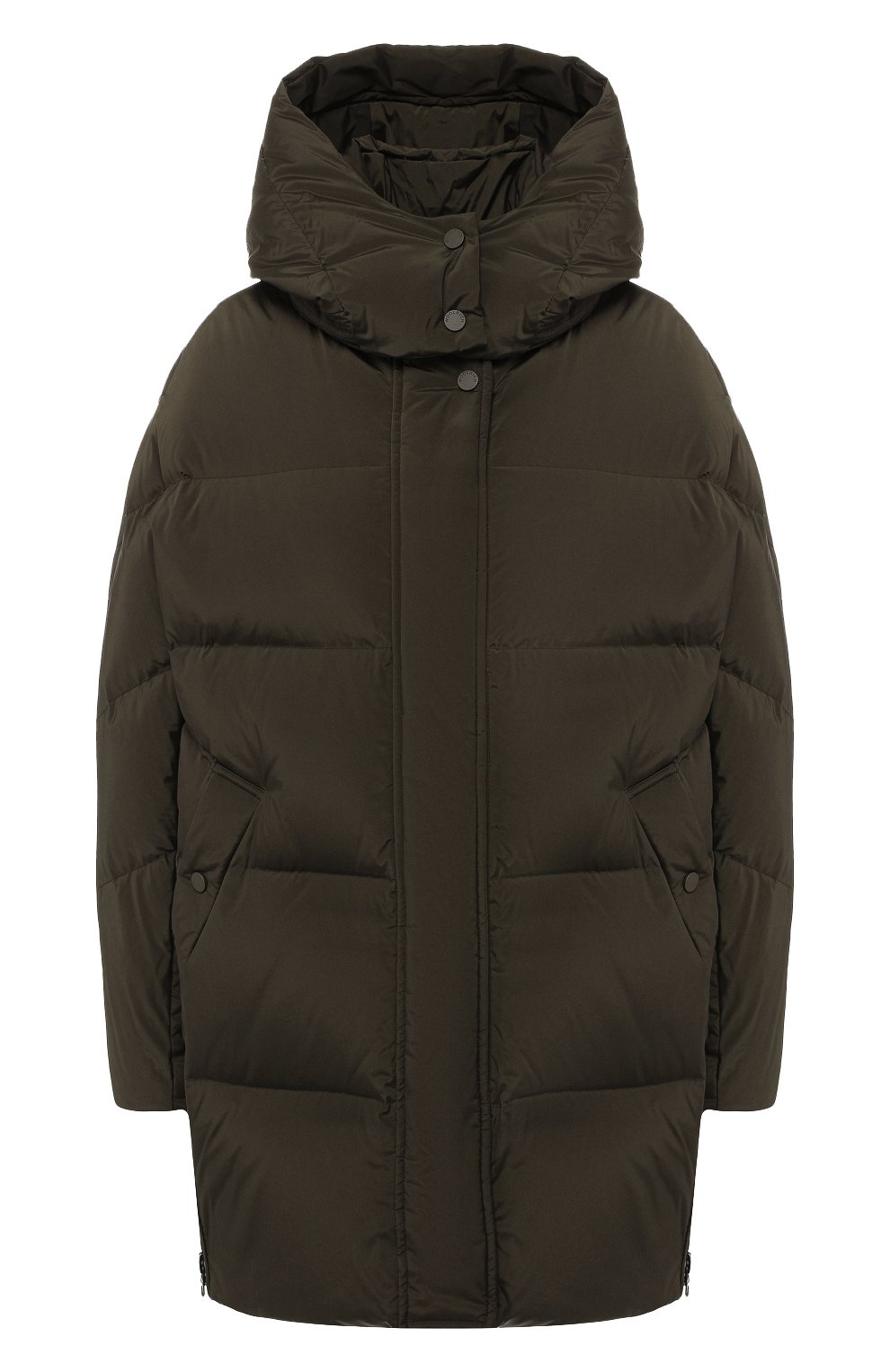 Стеганый пуховик с капюшоном WOOLRICH хаки цвета по цене 72250 руб., арт. WWCPS2599/PD40, фото 1 Стеганый пуховик с капюшоном WOOLRICH, арт. WWCPS2599/PD40, фото 1
