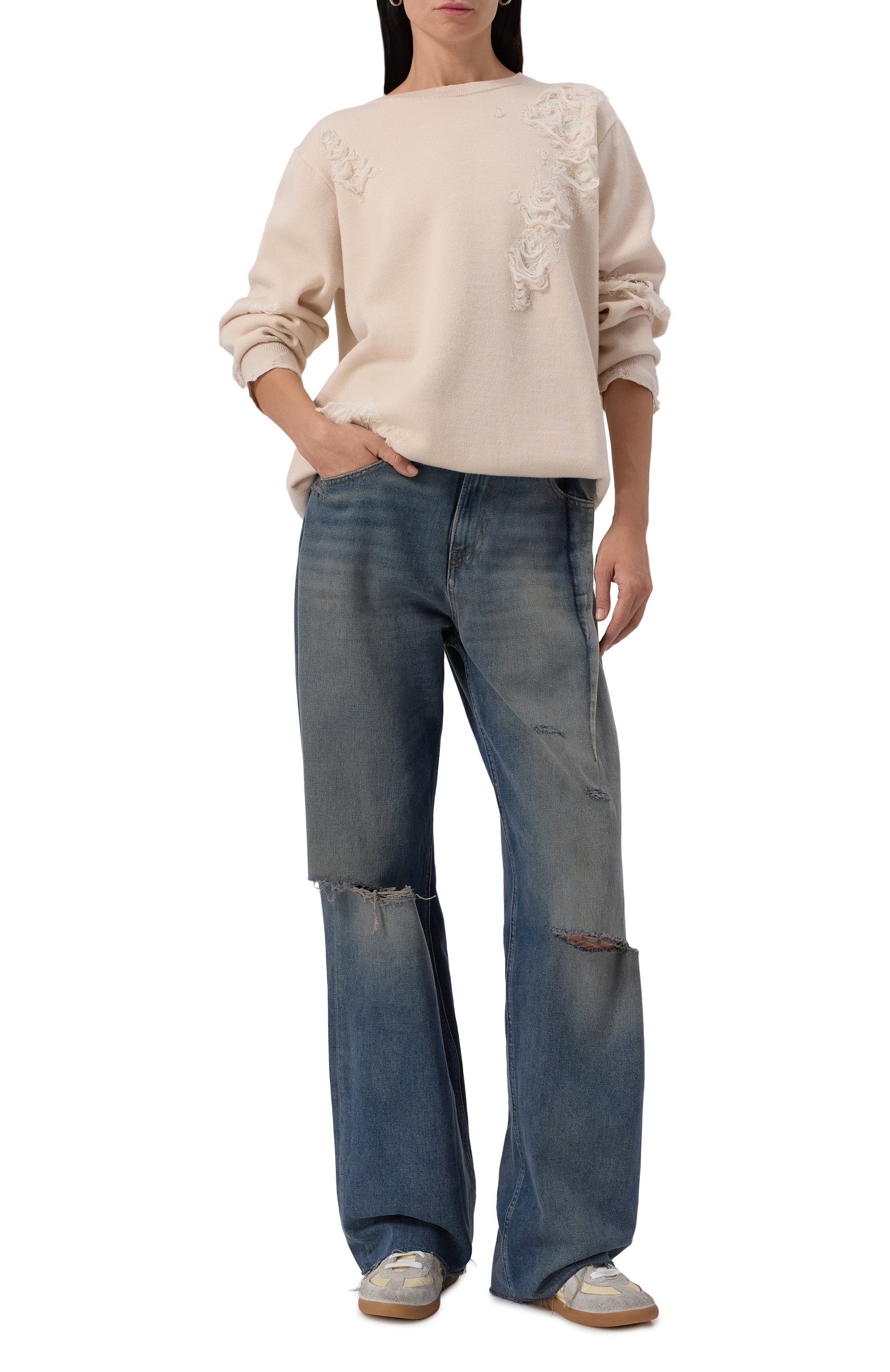 Пуловер MM6 кремового цвета по цене 99050 руб., арт. S52HL0046/M13131, фото 2 Пуловер MM6, арт. S52HL0046/M13131, фото 2