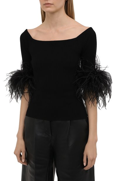 Шерстяной топ с отделкой перьями SAINT LAURENT, арт. 654479/Y75BK, фото 3