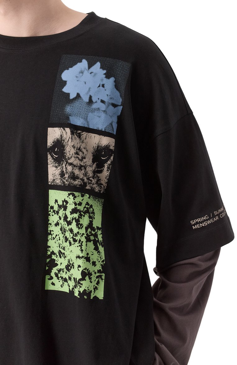 Мужская хлопковый лонгслив DRIES VAN NOTEN черного цвета, арт. 251-021119-1603 | Фото 5 (Длина (для топов): Стандартные; Материал внешний: Хлопок; Рукава: Длинные; Мужское Кросс-КТ: Футболка-одежда; Стили: Гранж; Принт: С принтом)